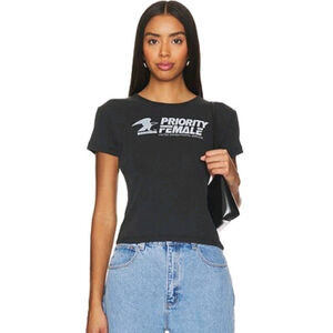 The Laundry Room Priority Female Baby Rib Tee in Black SnowSize XS NWT $59